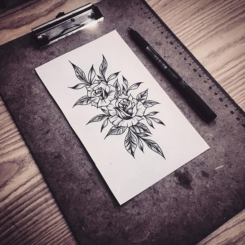 某4s店经理乜小姐玫瑰纹身手稿